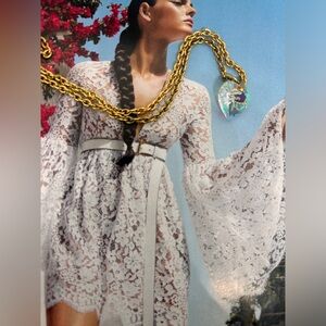 14k gp gold plated, Crystal prism heart necklace  19” chain